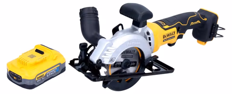 Sega circolare a batteria DeWalt DCS 571 N 18 V 115 mm brushless + 1x batteria Powerstack 5,0 Ah - senza caricabatterie