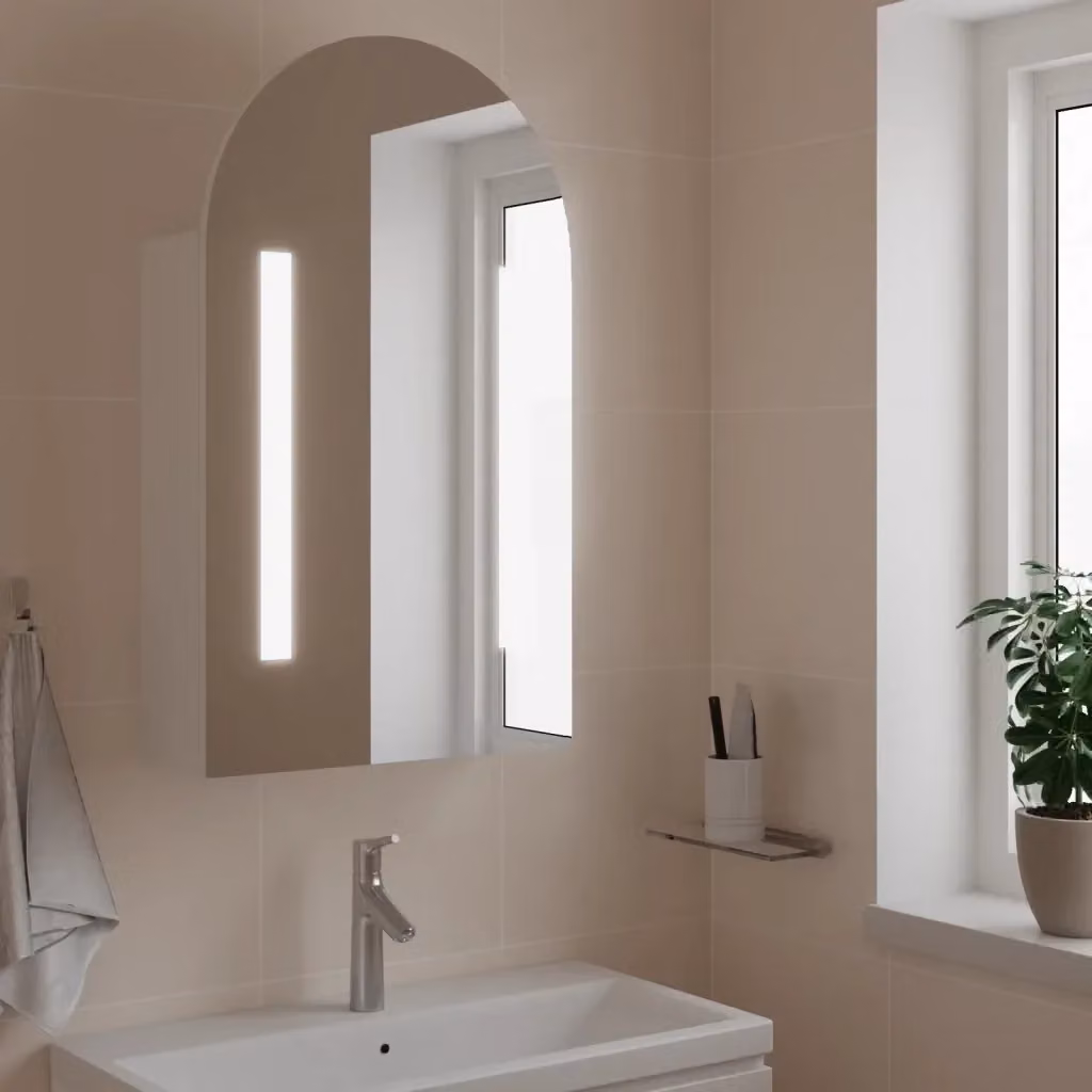 Armadietto da bagno moderno DESIGN IN con specchio e illuminazione LED integrata, bianco, L: 42 cm, P: 13 cm, H: 70 cm – 2