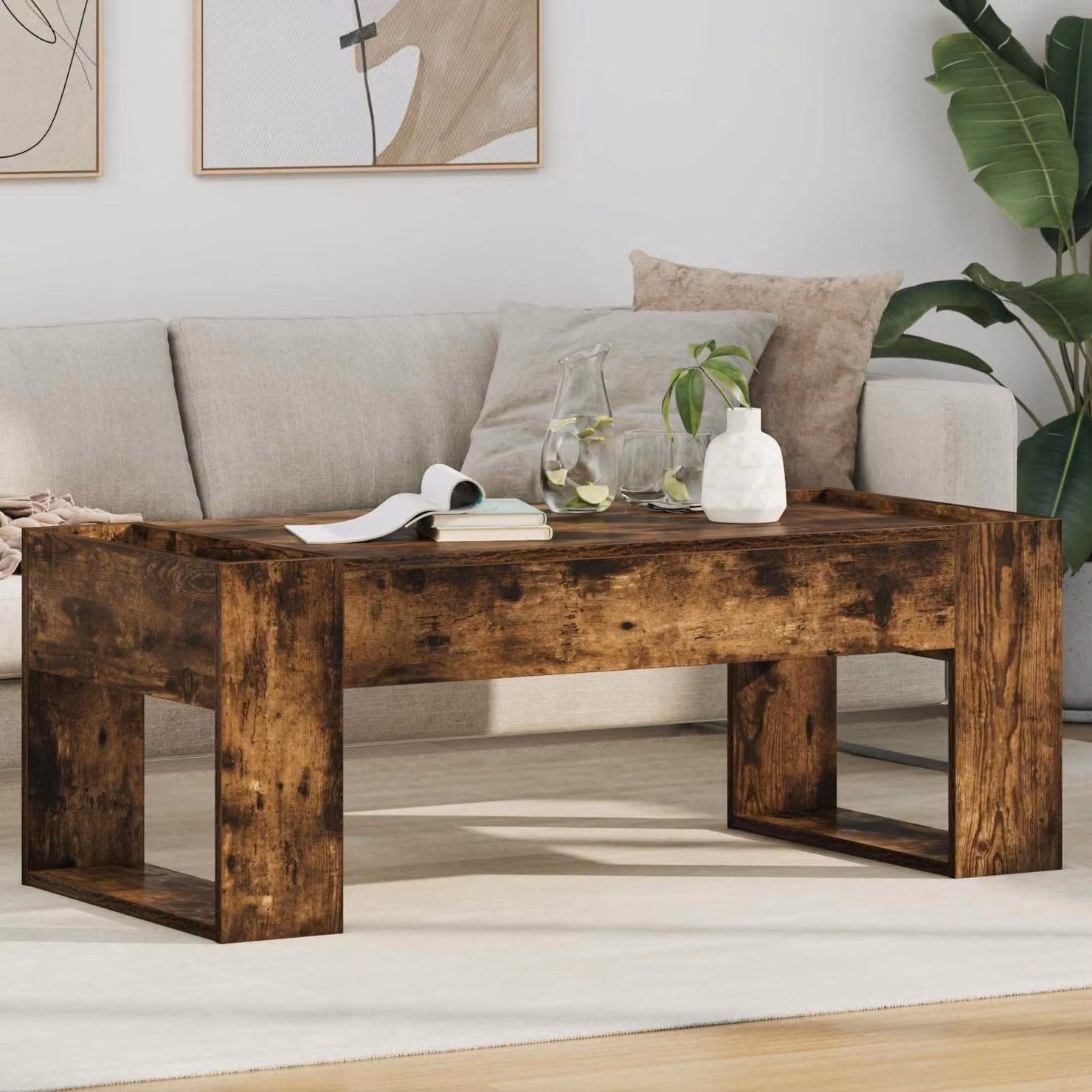 vidaXL Tavolino da salotto moderno in rovere fumé marrone L: 110 cm, P: 50 cm, H: 41 cm