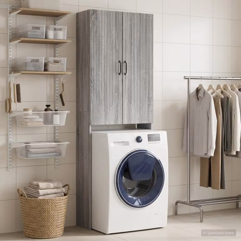 Mobiletto da bagno vidaXL HOORN Sonoma grigio e nero, L: 66 cm, P: 25,5 cm, H: 190 cm
