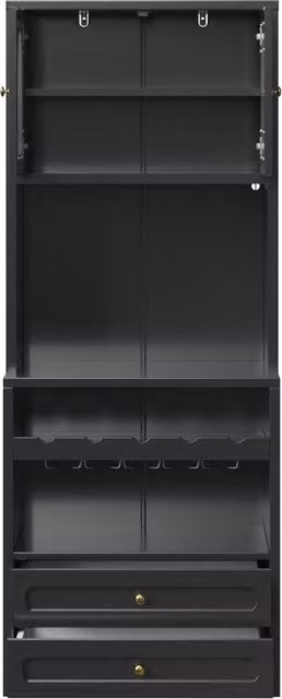 Colonna alta con porte in vetro arcuate, illuminazione LED controllabile via app, ripiani regolabili, porta vini, porta USB, protezione anti-ribaltamento, nero