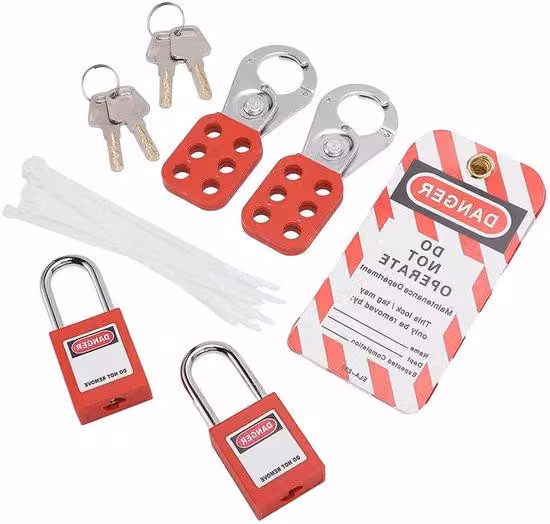 Kit di sicurezza elettrica con ganci di sicurezza, etichette e chiavi - Valigetta di trasporto - Attrezzatura di sicurezza
