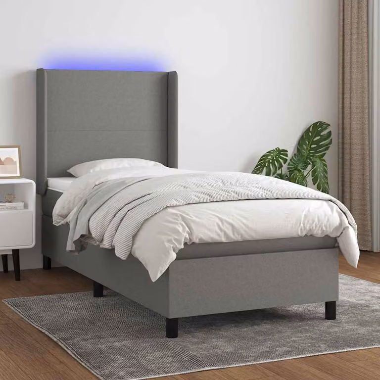 Letto a Molle vidaXL con Illuminazione LED e Porte USB in Tessuto Grigio o Bianco, L/P/H: 200 x 80 x 33 cm