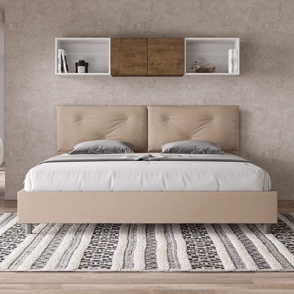Letto Matrimoniale King Size Appia Large Giordanoshop Imbottito in Similpelle Beige L/P/H: 215 x 200 x 110 cm – 2