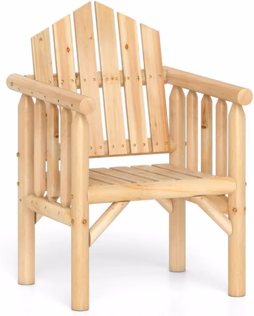 Sedia da esterno Design Mania in legno di pino e abete con braccioli e schienale alto, colore naturale beige/marrone, ideale per giardino, terrazzo o balcone – 1