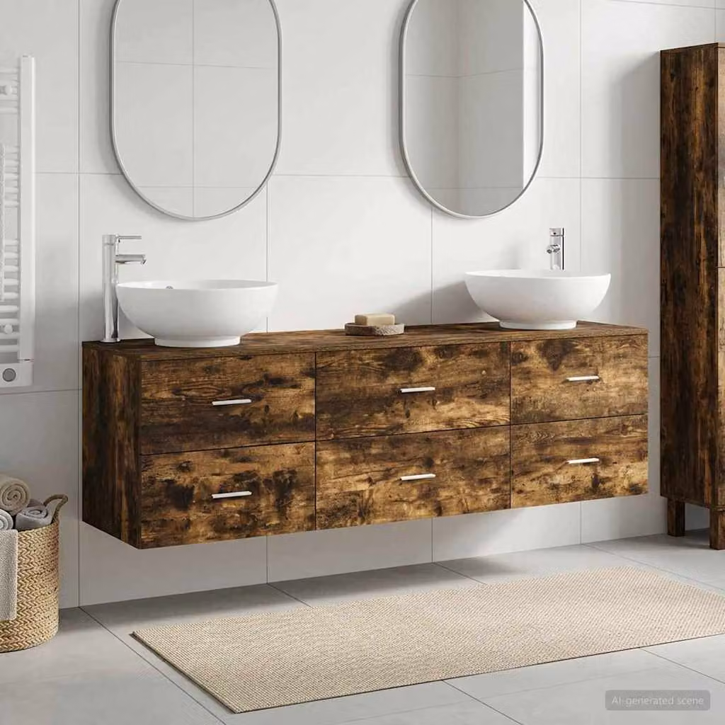 Set di mobili per il bagno moderno vidaXL composto da 3 pezzi in legno color marrone, L/P/H: 49,5 x 44,5 x 65 cm