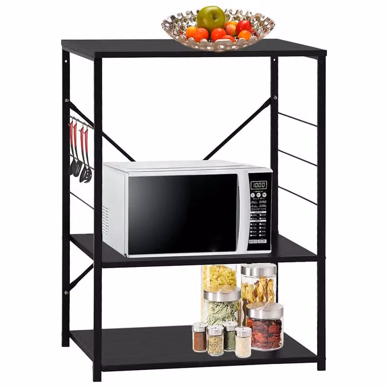 Carrello porta microonde vidaXL nero in legno e metallo L: 60 cm, P: 39,6 cm, H: 79,5 cm