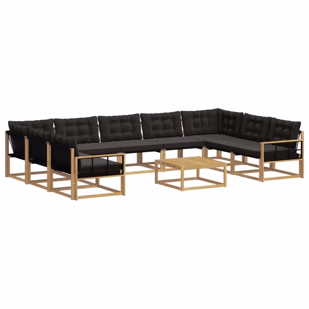 Set di divani da esterno a forma di U vidaXL in legno di acacia con tavolino e cuscini Bianco e Nero – 2