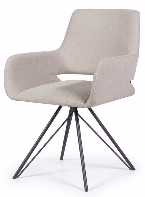 Sedia a rotelle classica per sala da pranzo, beige, con braccioli, in tessuto,