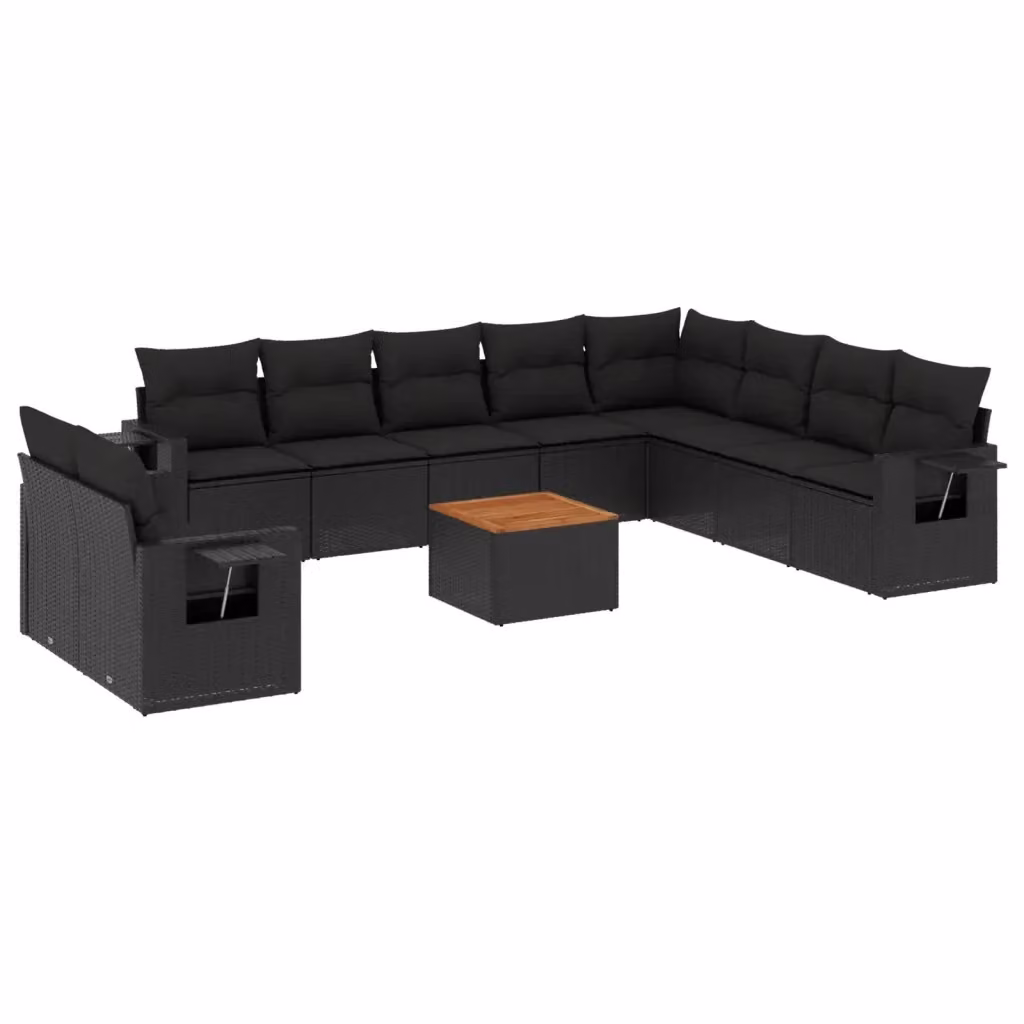 vidaXL Set Divani da Giardino 11 pz in Polyrattan Nero con Cuscini e Tavolino da Esterno – 2