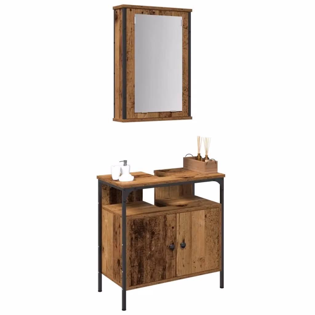 Set di mobili per il bagno vidaXL composto da mobile lavabo e armadietto con specchio, finitura marrone e nero, design minimalista, L/P/H: 60 x 30 x 60 cm – 2