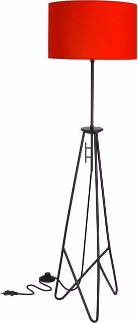 Lampada da terra moderna Float Candellux nera e rossa con paralume cilindrico in tessuto, Altezza: 173 cm, Diametro: 40 cm