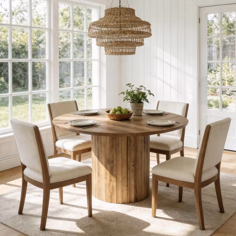Tribesigns, tavolo da pranzo rotondo da 120 cm per 4-6 persone, con base a colonna e scanalature, tavolo moderno per sala da pranzo o cucina, colore marrone, struttura robusta, facile da montare