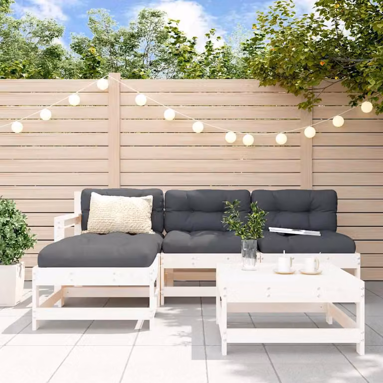 Set Salotto da Giardino vidaXL in Legno Massello di Pino Bianco, 5 Pezzi