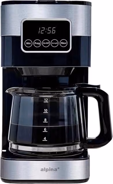 Macchina da Caffè 900W - Caffè Filtrato - 1,5 L - 12 Tazze - Display Digitale - Piastra di Riscaldamento - Funzione di Servizio - Nero