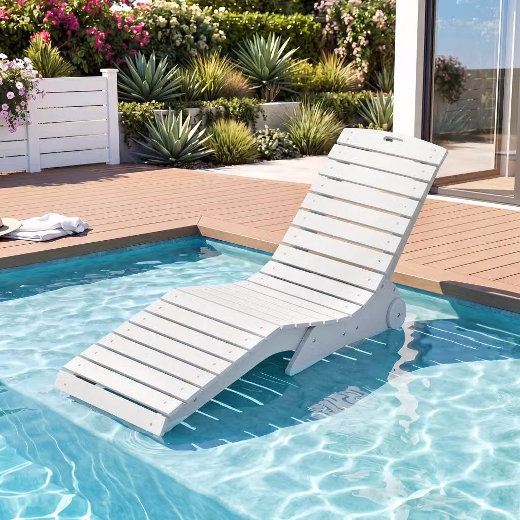 Lettino prendisole da giardino con ruote impermeabile e design ergonomico a curva a S, sdraio per spiaggia e piscina Bianco – 2