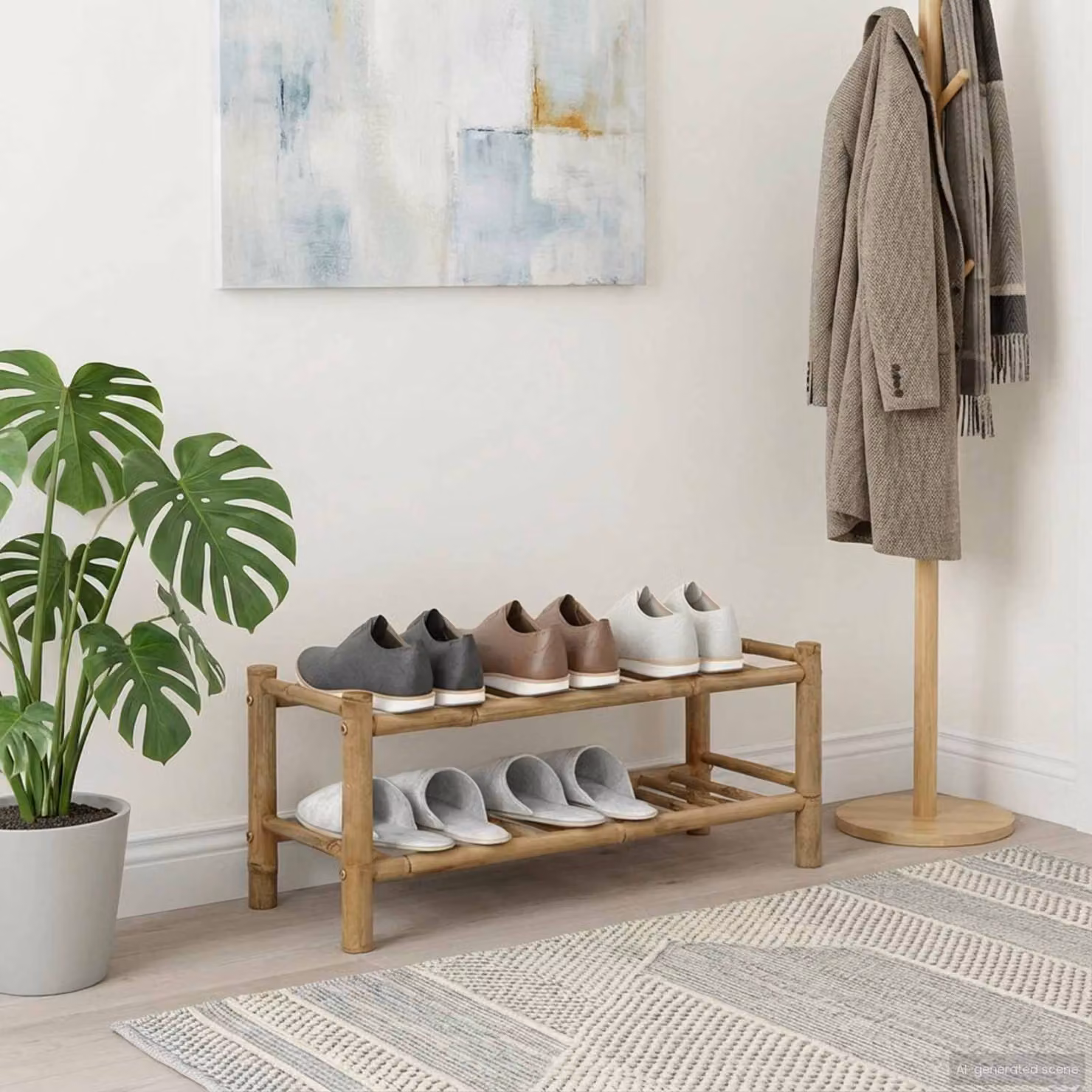 Scarpiera moderna vidaXL in bambù naturale beige e marrone L: 68 cm, P: 28 cm, H: 30 cm