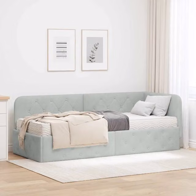 Cornice del letto ad angolo Grigio chiaro 80 x 200 cm Velluto 3394062