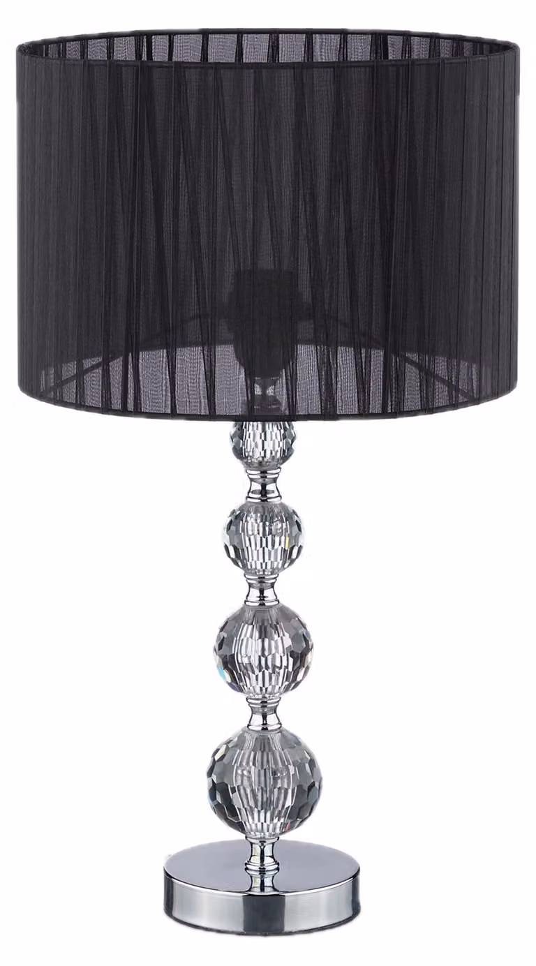 Lampada da tavolo Relaxdays, lampada da comodino con design in cristallo, A x P 54 x 29,5 cm, attacco E27, lampada da tavolo con paralume, nera