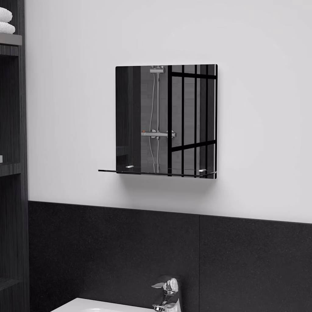Specchio da parete con mensola minimalista vidaXL in vetro temperato, disponibile in argento o nero, L 30 cm x H 30 cm