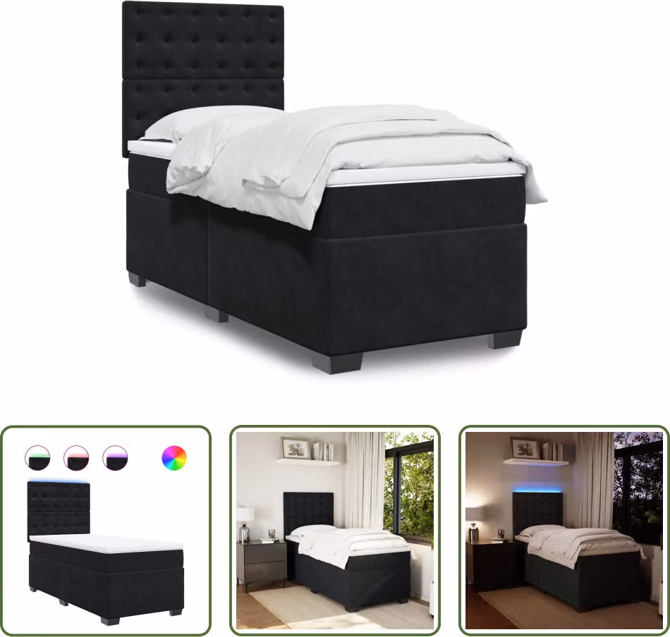 The Living Store Letto a molle con materasso nero 90x190 cm in velluto