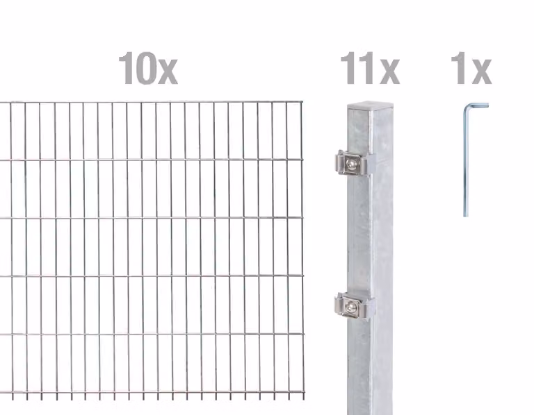 Alberts 656263 Recinzione a doppia rete metallica come set completo di 22 pezzi, zincato a caldo, altezza 100 cm, lunghezza 20 m