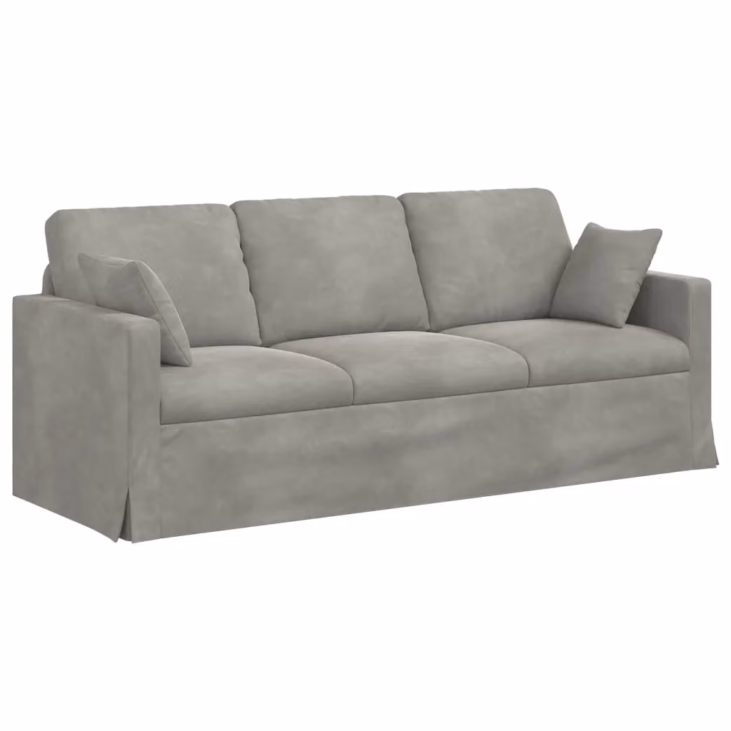 Divano moderno vidaXL in velluto grigio con cuscini decorativi e coperture rimovibili L: 198 cm, P: 78 cm, H: 80 cm – 2