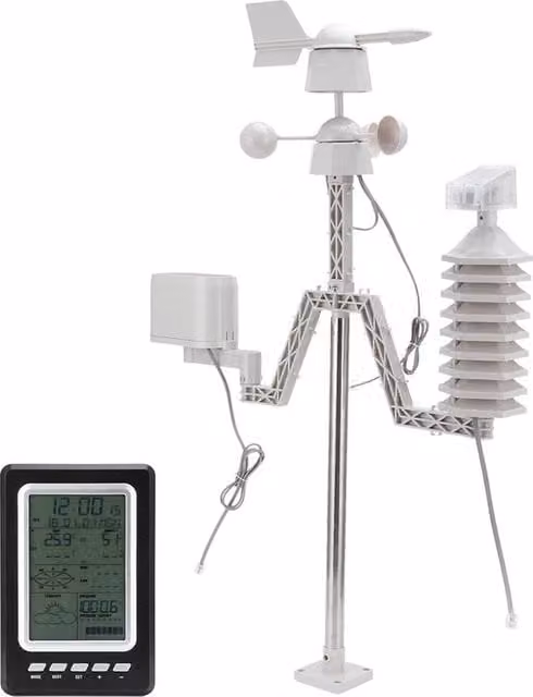 Stazione Meteorologica - "Ultimo Rapporto Meteorologico: Stazione Meteorologica Senza Fili con Schermo LCD con Illuminazione Posteriore e Senso di Vento per Misurazioni Precise di Precipitazioni, Direzione del Vento e Pressione.