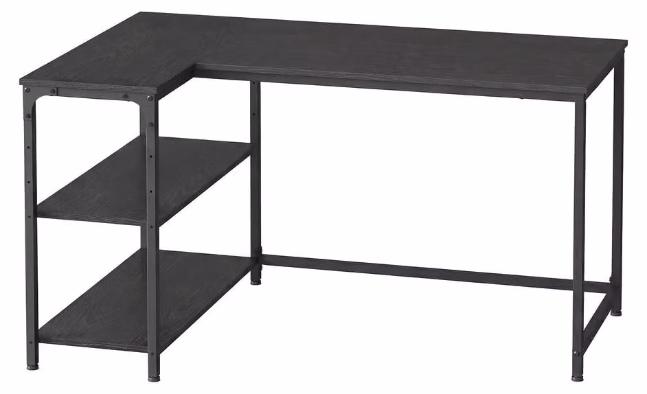 Scrivania a forma di L con spazio contenitivo e ripiano regolabile | Colore: nero | Dimensioni: 120x80x76 cm