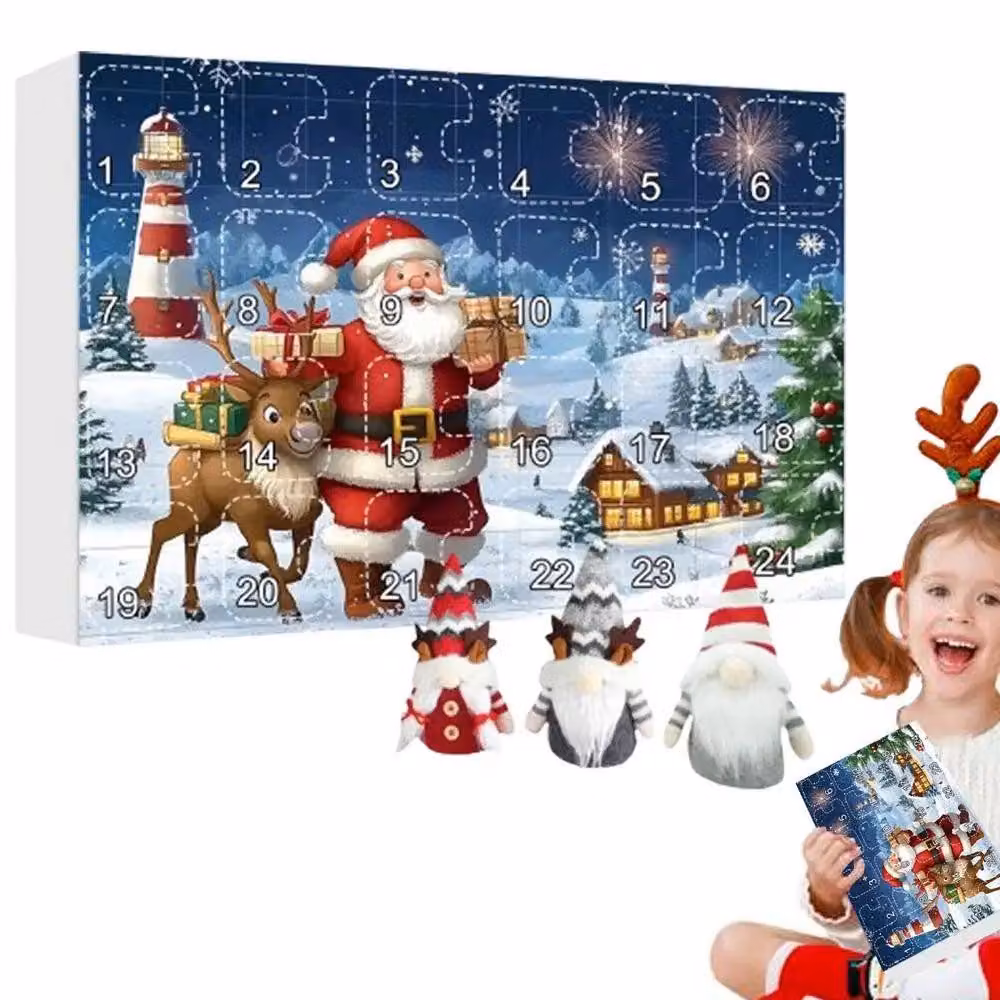 Calendario dell'Avvento - Bambole dei folletti. Calendario dell'Avvento - Calendario di Natale in peluche. Scatola calendario dell'Avvento