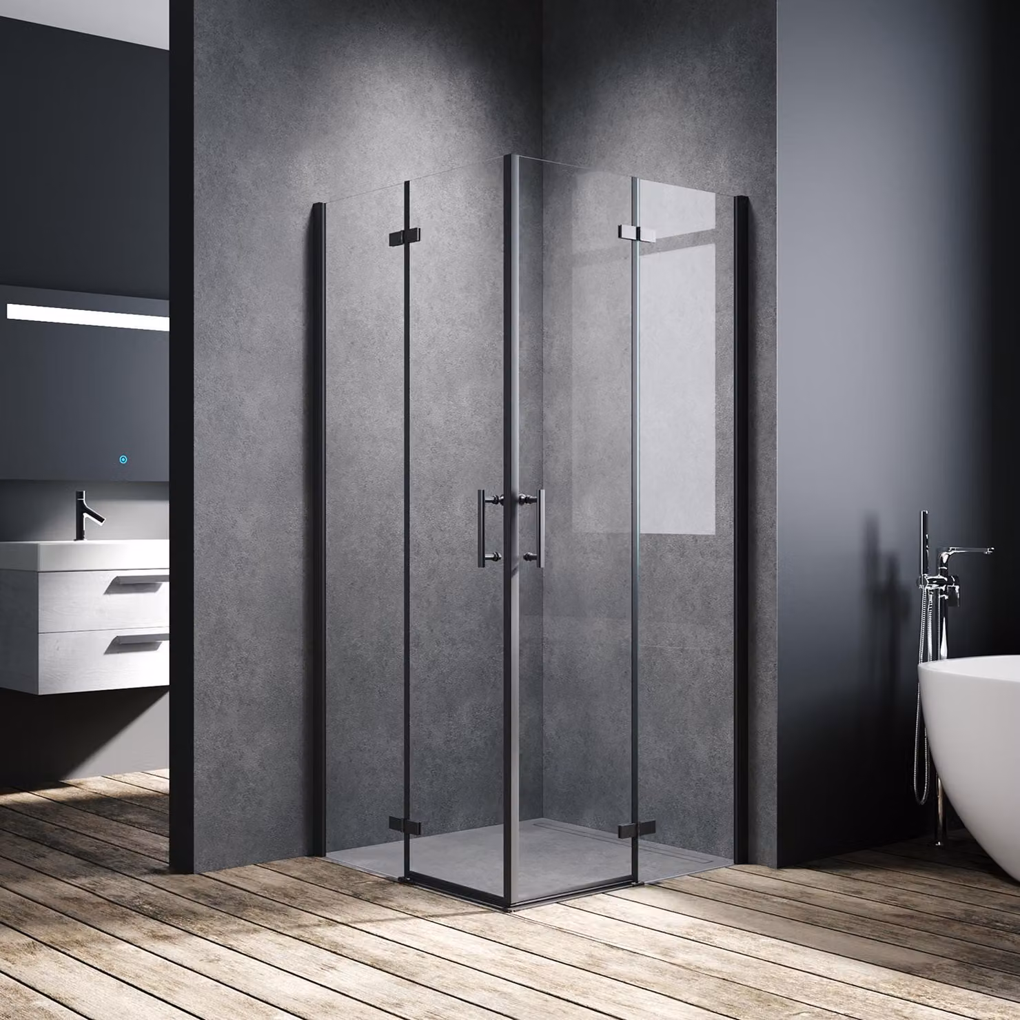 SONNI cabina doccia nera 80x80x195cm porta a battente porta a soffietto angolo doccia 6mm NANO vetro chiaro porta a soffietto angolo ingresso bagno
