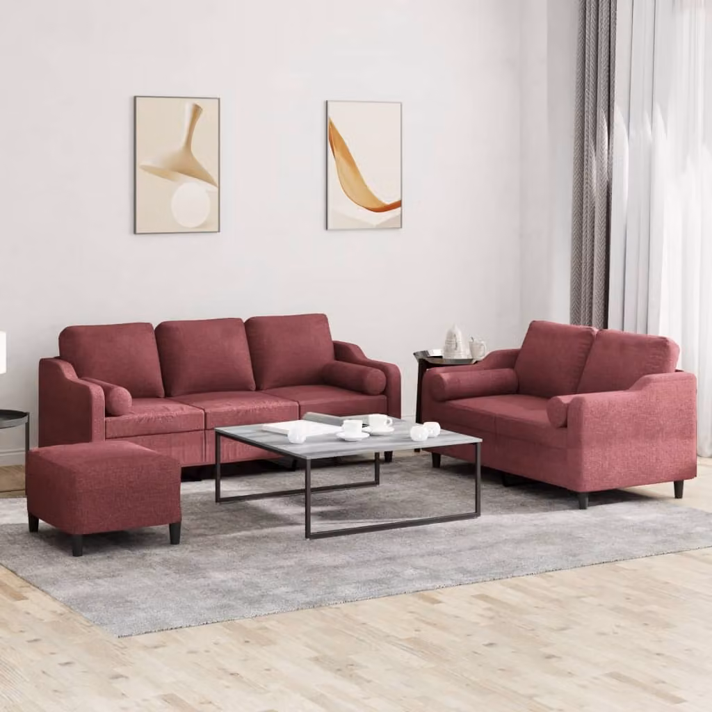 Maison Exclusive - Set divano 3 pezzi con cuscini in tessuto bordeaux