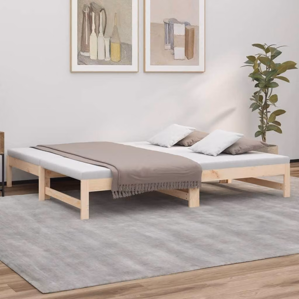 Divano letto - Letto a scomparsa - Letto per ospiti - Divano letto con funzione letto - Legno massello di pino - 195,5 x 148 x 30 cm