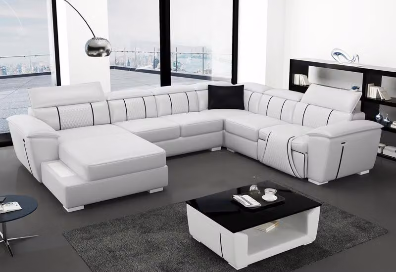 Ledersofa Couch Polster Weiß Leder Sofas Sofa U-Form Couchen Wohnlandschaft