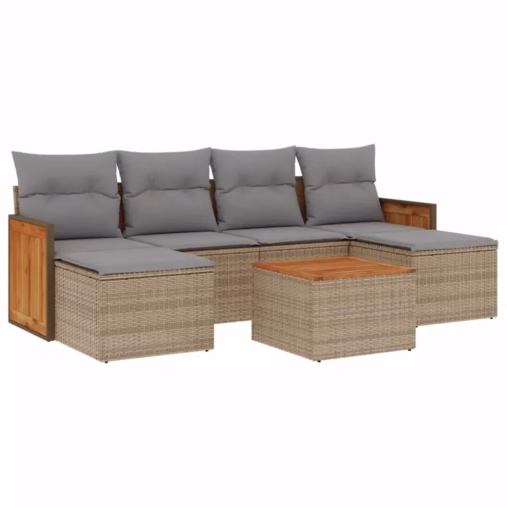 Set di divani da giardino VIDAXL in polyrattan beige con cuscini, design moderno a L per 7 persone – 2