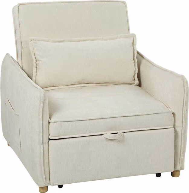 HOMCOM Poltrona-letto 3 in 1 con cuscino lombare, Bianco Crema   Aosom Italy