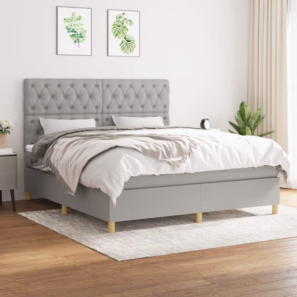 vidaXL Letto Ibrido con Giroletto a Molle e Materasso a Tasche Grigio Chiaro L 160 x P 200 x H 128 cm