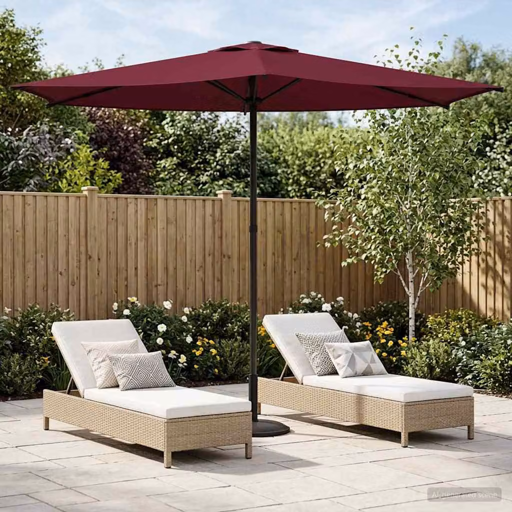Ombrello da giardino rettangolare vidaXL in poliestere rosso con struttura in acciaio 2,7 x 2,7 m