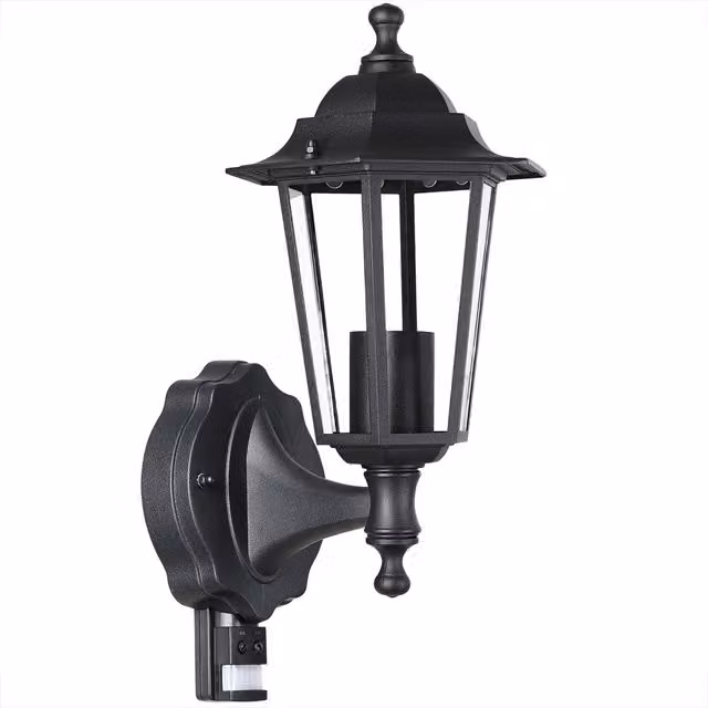 Lampada da parete Monzana Krysante in alluminio nero con sensore di movimento e vetro per giardino, IP44 – 1