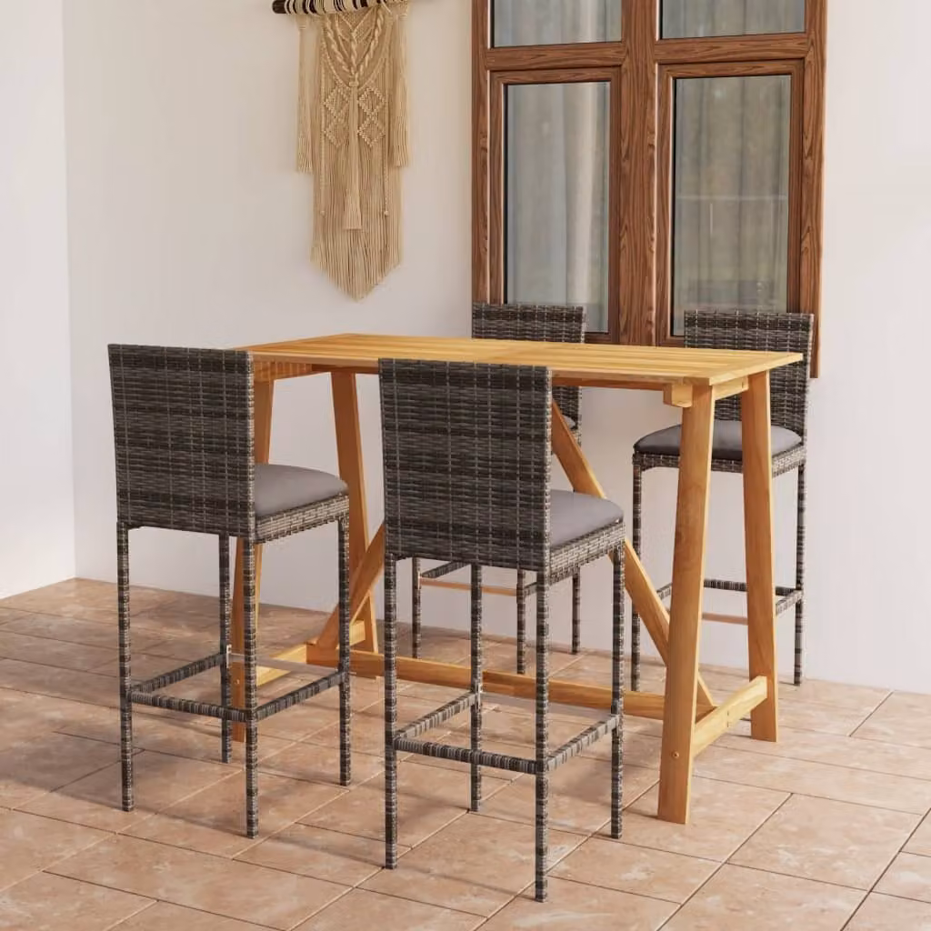 The Living Store Set bar da giardino 5 pezzi con cuscini grigio