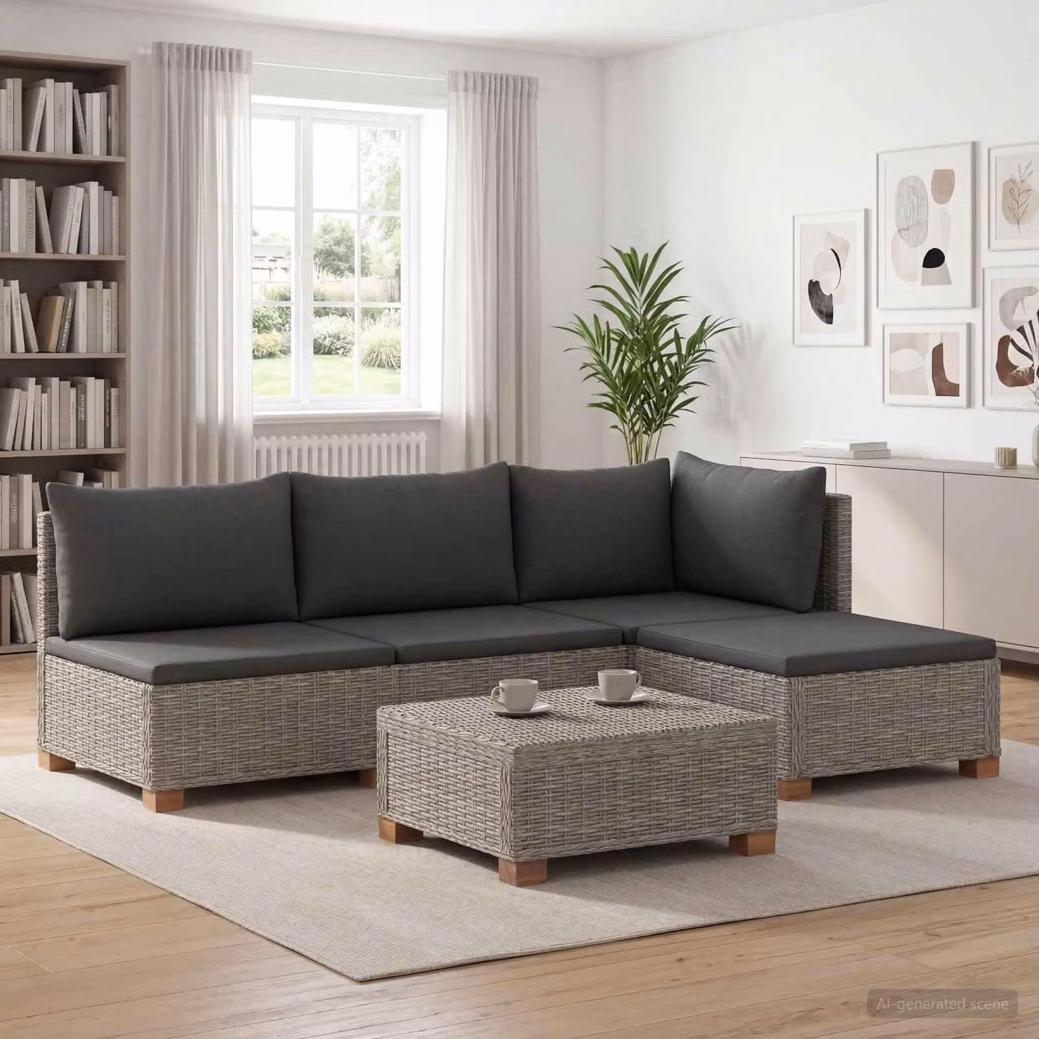 Maison Exclusive - Set da salotto in rattan naturale, composto da 5 pezzi, con cuscini, colore grigio Kubu