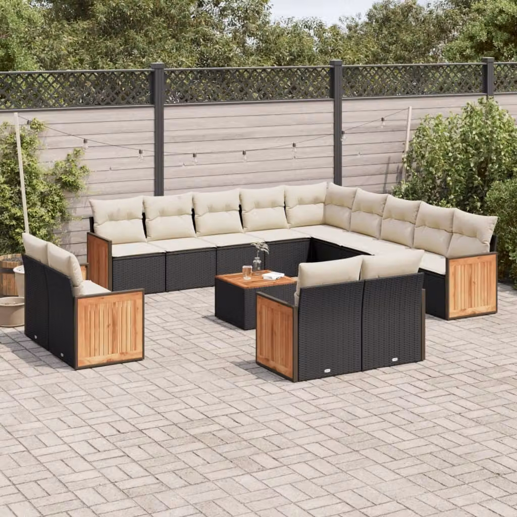 Maison Exclusive - Set Divani da Giardino 14pz con Cuscini in Polyrattan Nero