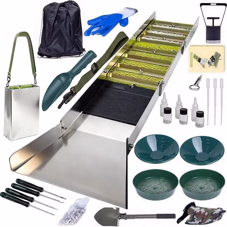 Kit completo per cercatori d'oro, composto da 27 elementi, in alluminio pieghevole