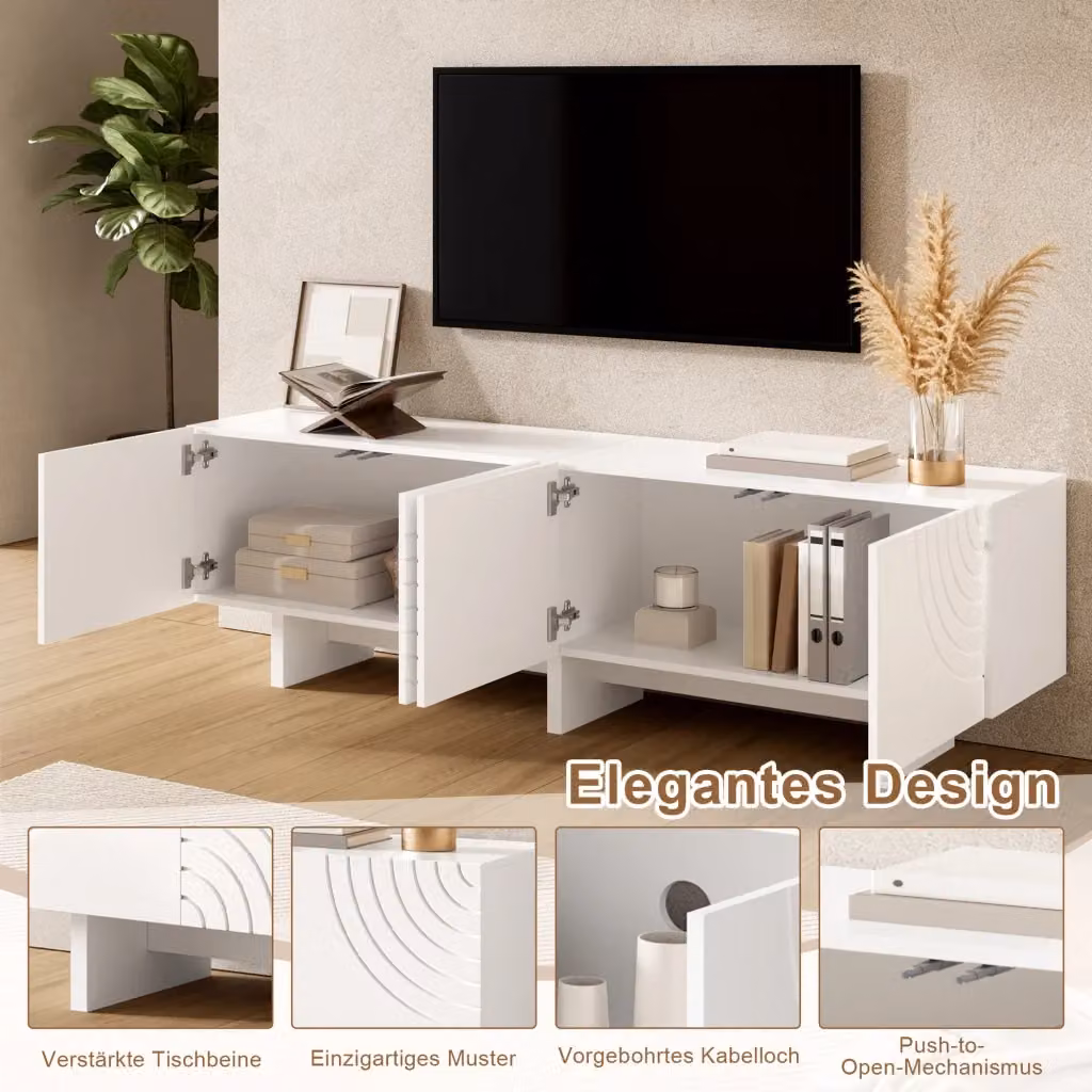 Mobile TV moderno REDOM bianco con 4 ante in MDF e materiale composito L/P/H: 170 x 35 x 50 cm – 2