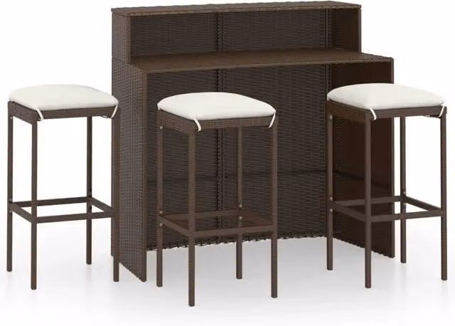 Set da bar da giardino Outsunny in rattan marrone e bianco con 4 pezzi e cuscini