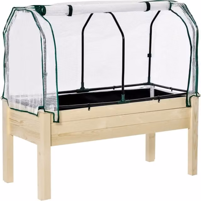Letto rialzato da giardino con copertura XYLO in legno naturale, marrone e multicolore, L: 121 cm, P: 55 cm, H: 117 cm
