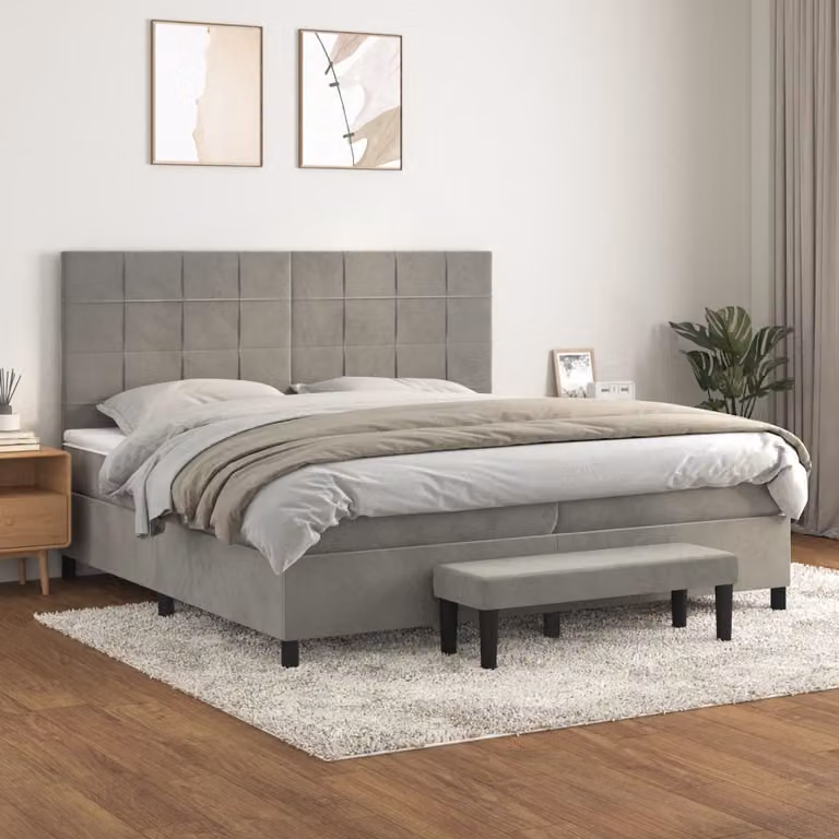 vidaXL Giroletto a Molle con Materasso Ibrido in Velluto Grigio Chiaro L/P/H: 200 x 200 x 30 cm