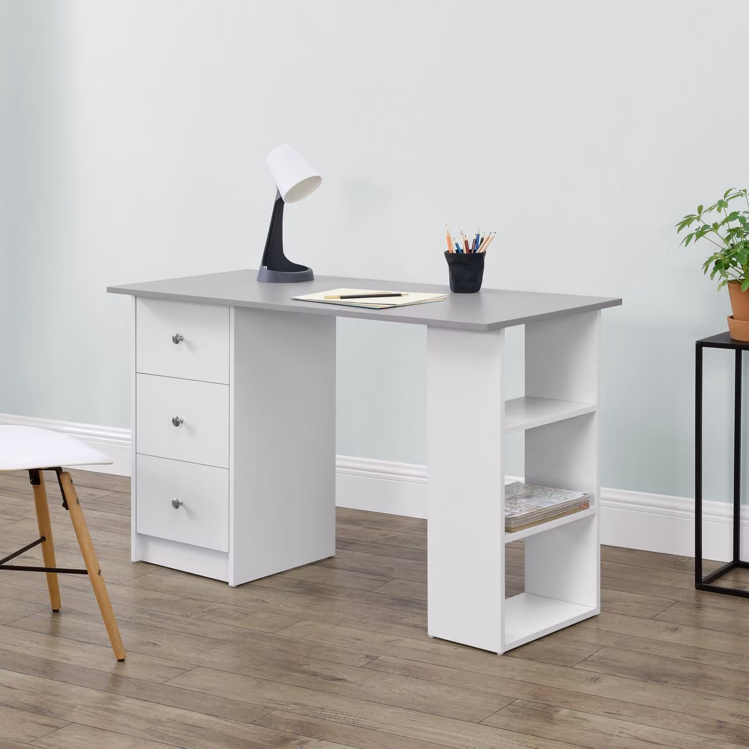 Scrivania 120x50x72cm per ufficio con cassetti bianco/grigio chiaro scaffale tavolo PC [en.casa]