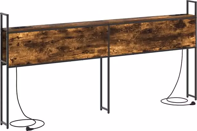 Testiera moderna con stazione di ricarica USB e scaffale integrato in Rovere fumo e metallo, L: 183,0 cm, H: 98,0 cm, P: 15,0 cm