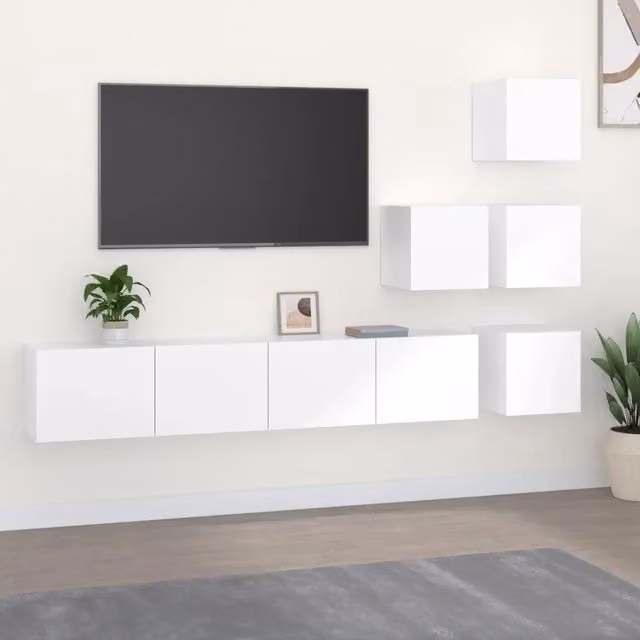Mobile Porta TV a Parete Bianco in Legno Multistrato 3114574